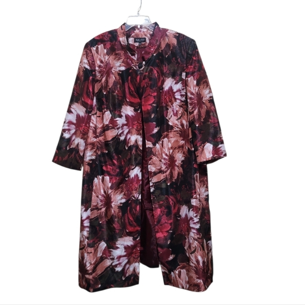 John Meyer Floral Burgundy Floral Patterned Long Coat Size 24W - Picture 8 of 10